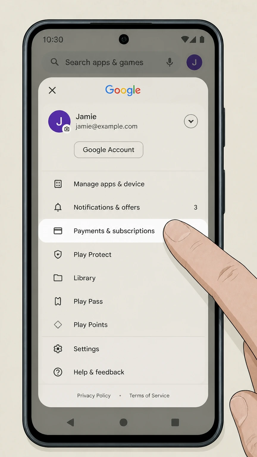 HBO Max google-play cancellation: Open Payments & subscriptions