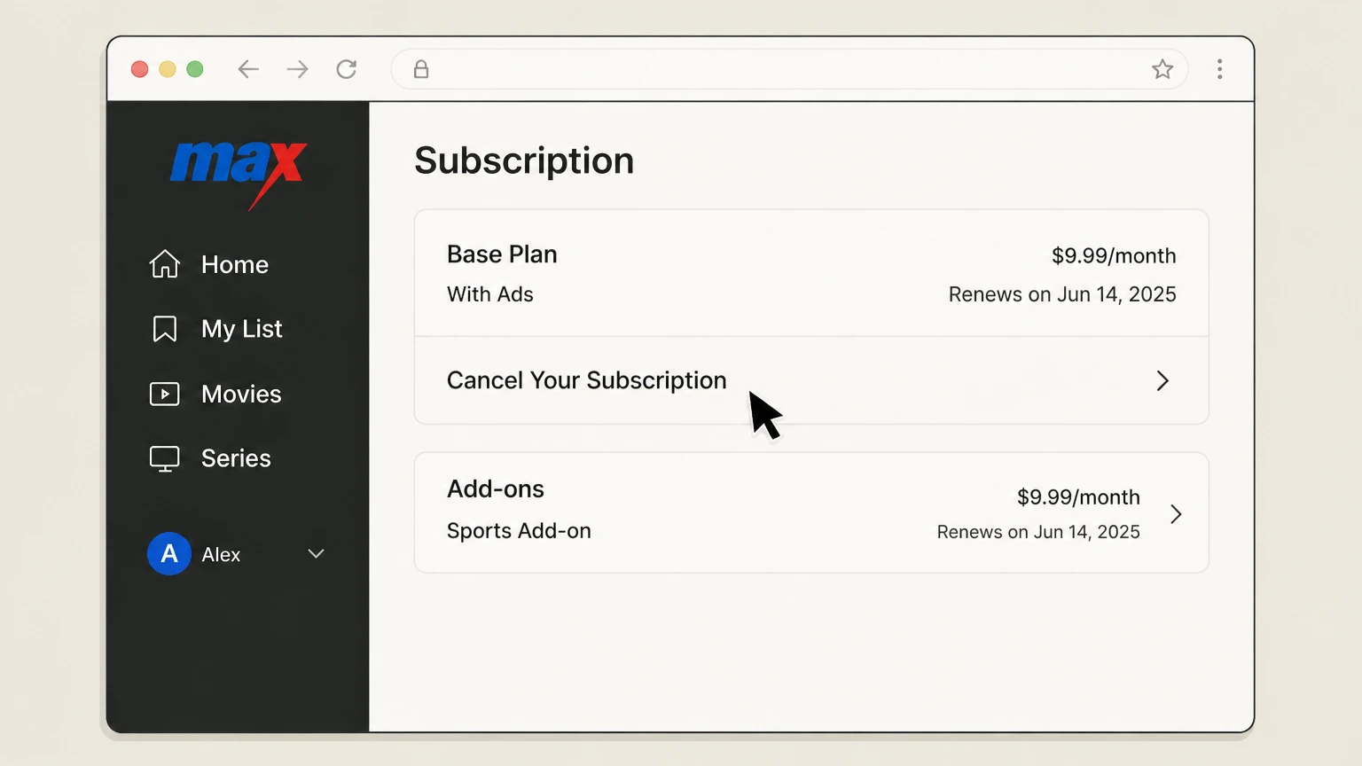 HBO Max web cancellation: Choose Cancel Your Subscription
