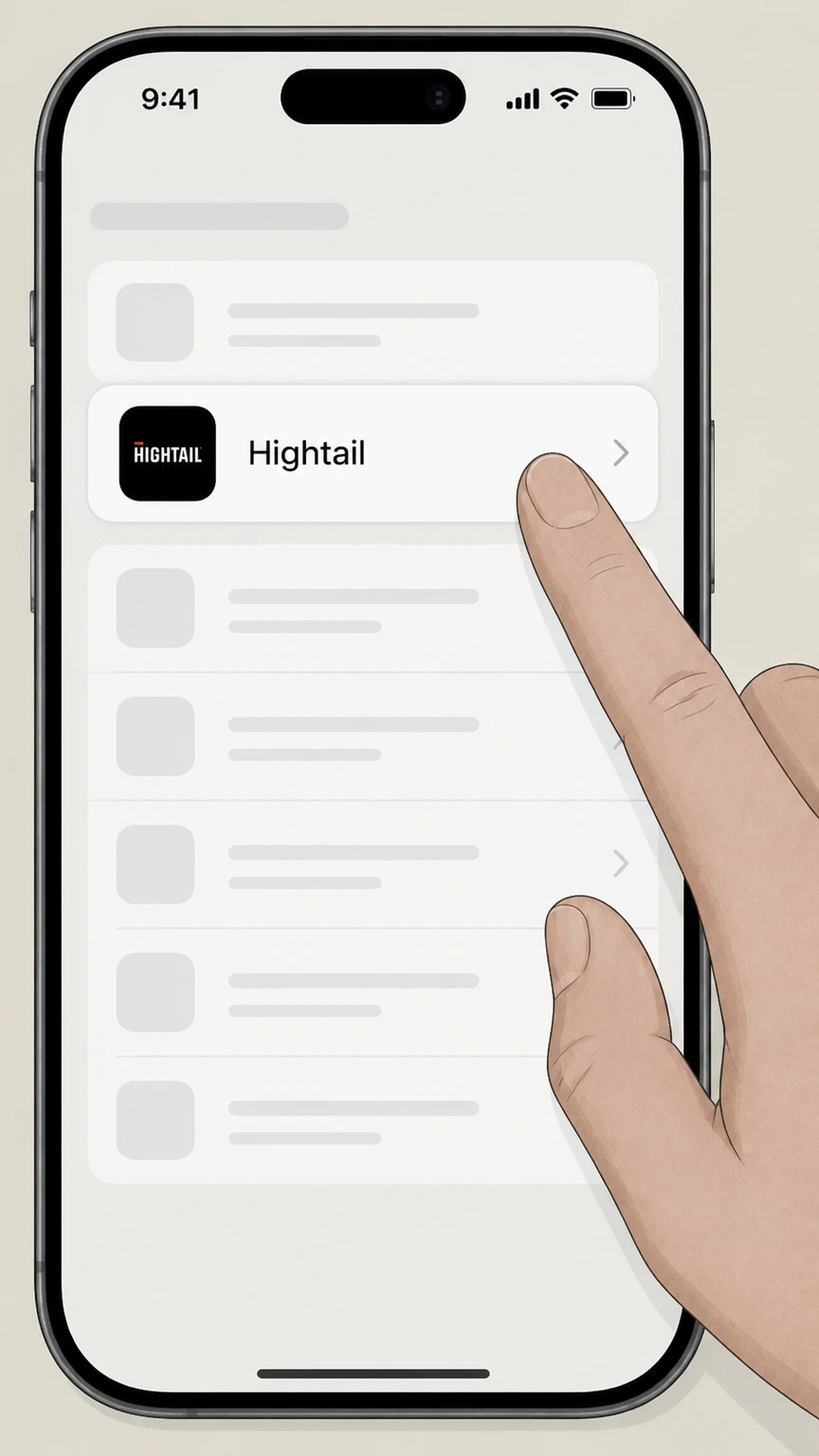Editorial illustration for Select Hightail in the iOS (Apple in‑app subscription billing) cancellation route for Hightail