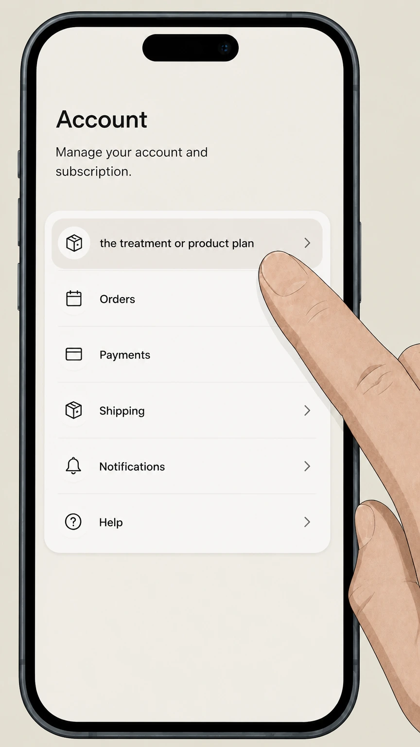 Hims mobile-app cancellation: Select the treatment or product plan