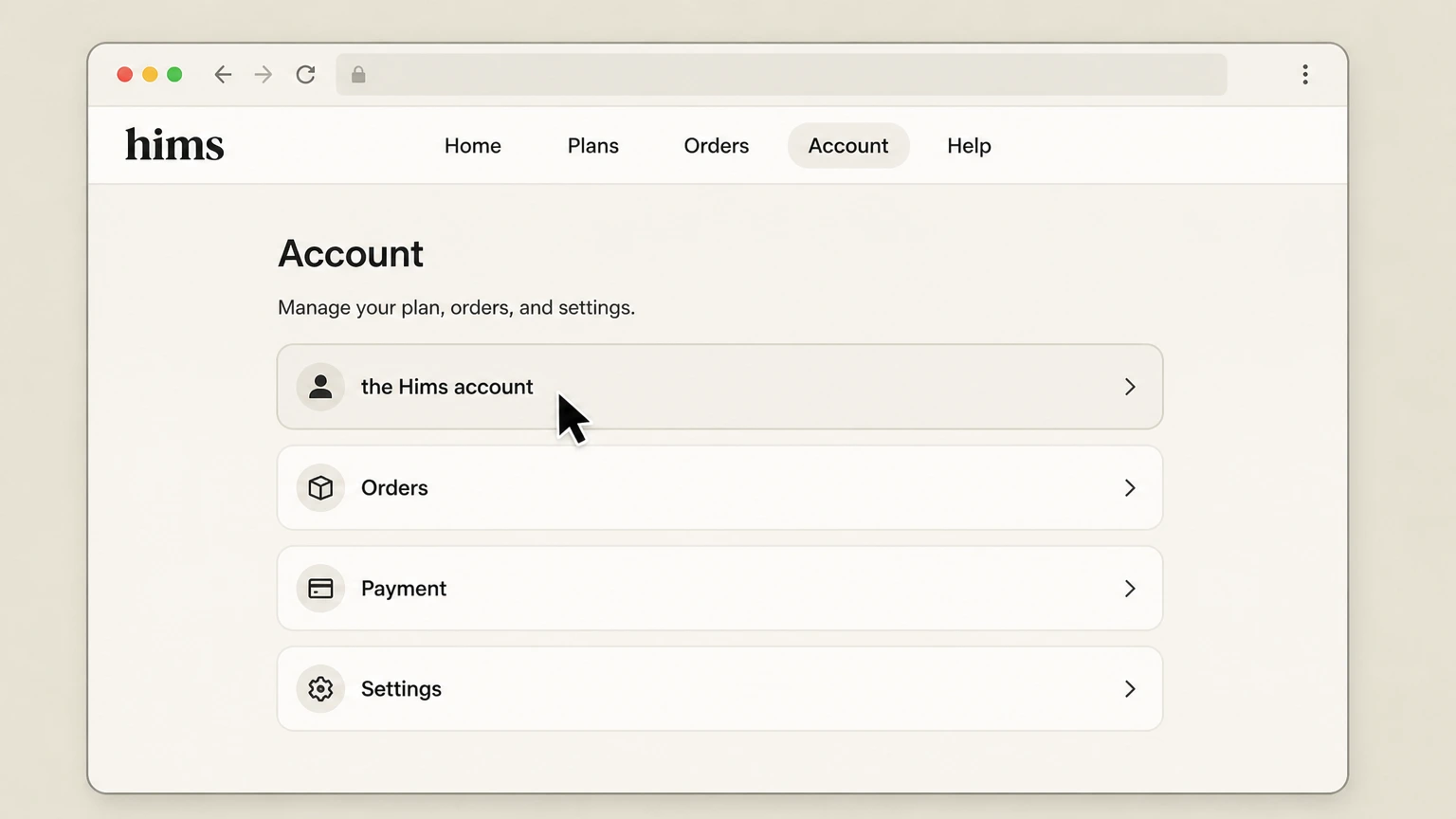 Hims web cancellation: Open the Hims account