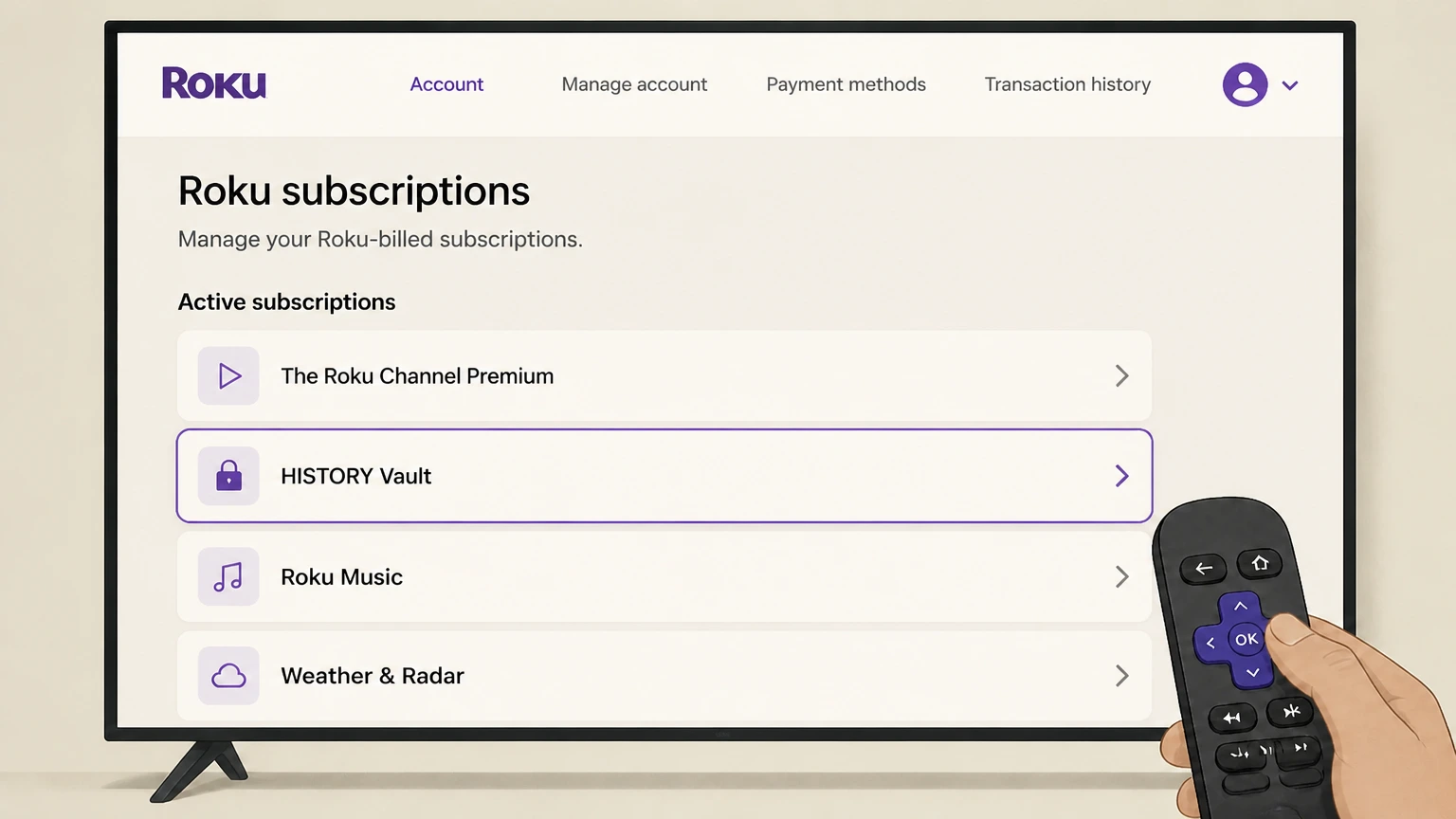 HISTORY Vault roku cancellation: Choose HISTORY Vault