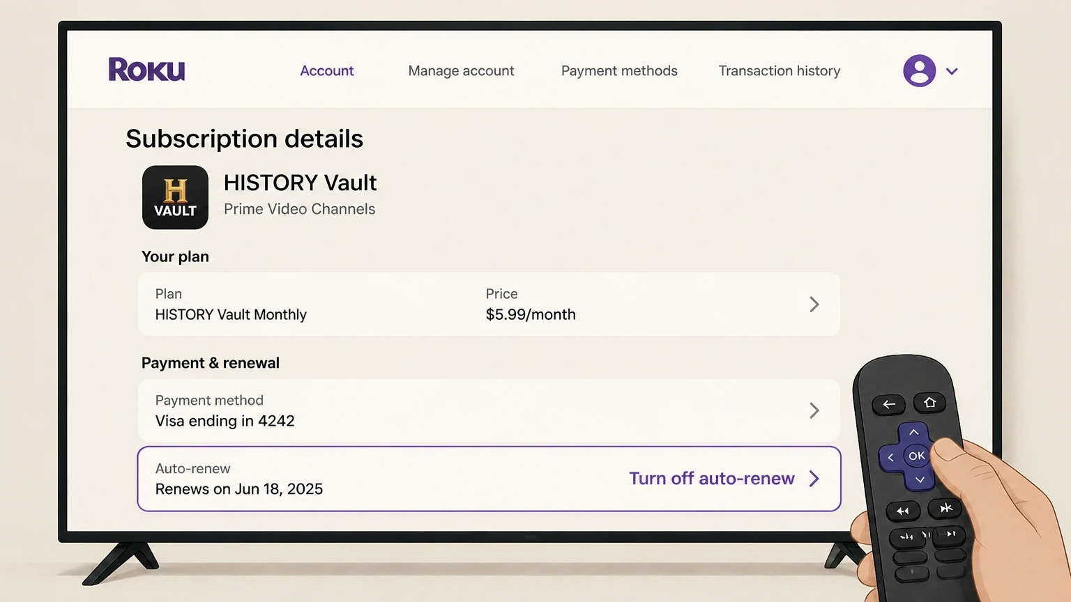 HISTORY Vault roku cancellation: Turn off auto-renew