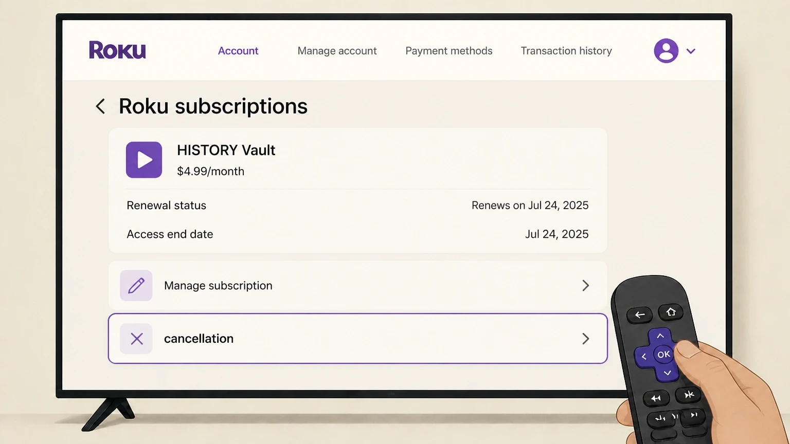 HISTORY Vault roku cancellation: Confirm cancellation