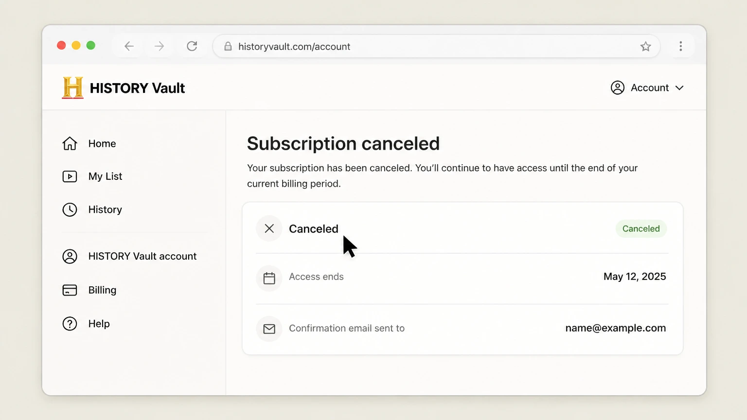 HISTORY Vault web cancellation: Save the expiration status