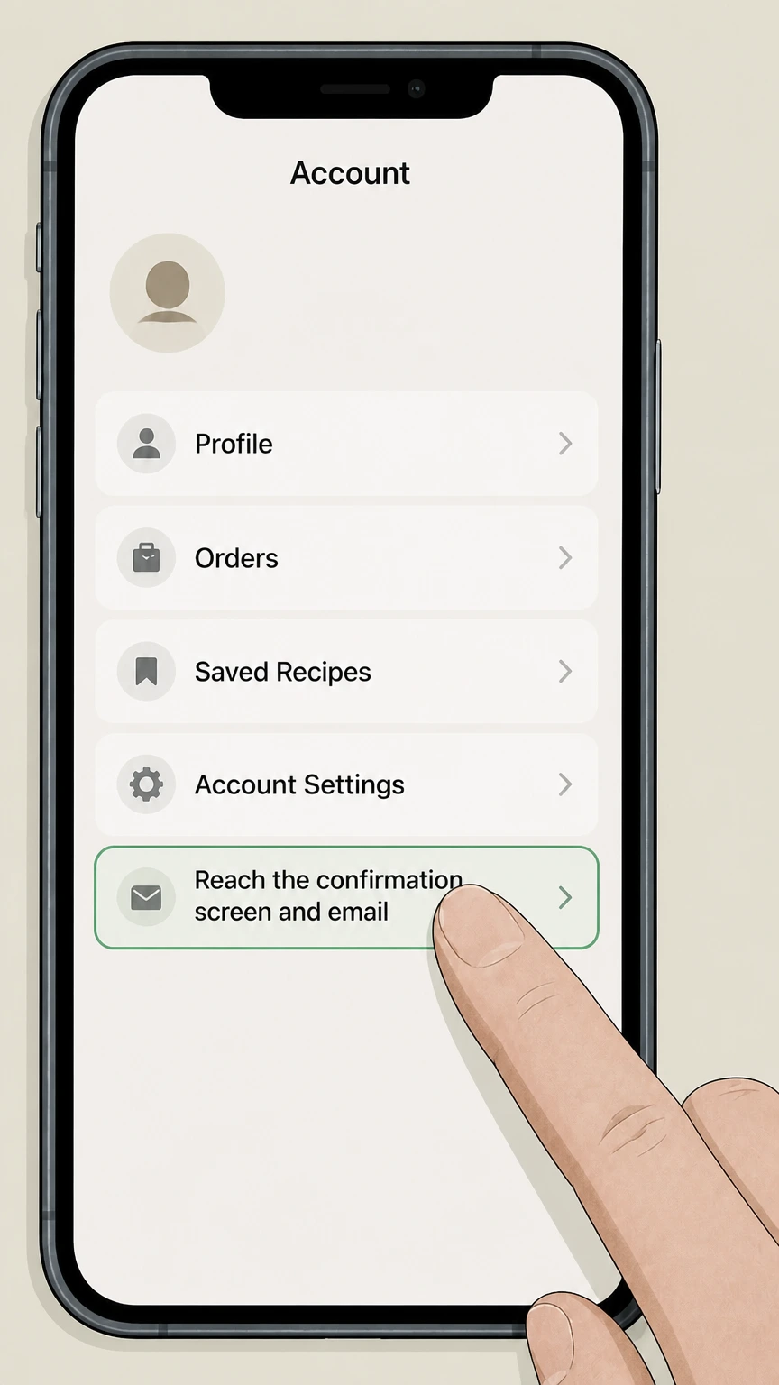 Home Chef mobile-app cancellation: Reach the confirmation screen and email