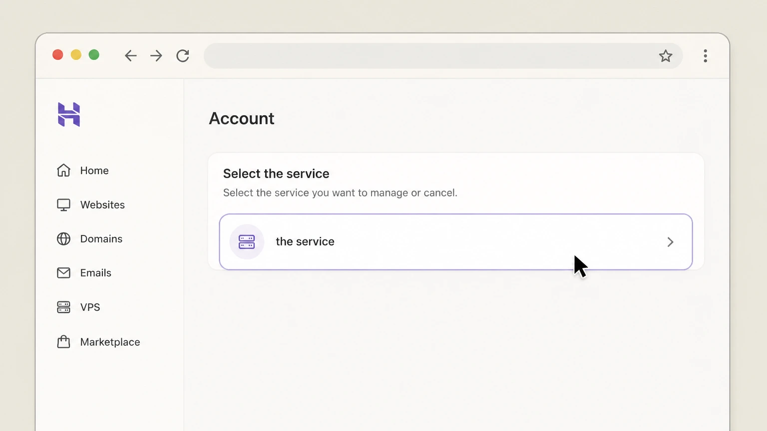 Hostinger web cancellation: Select the service
