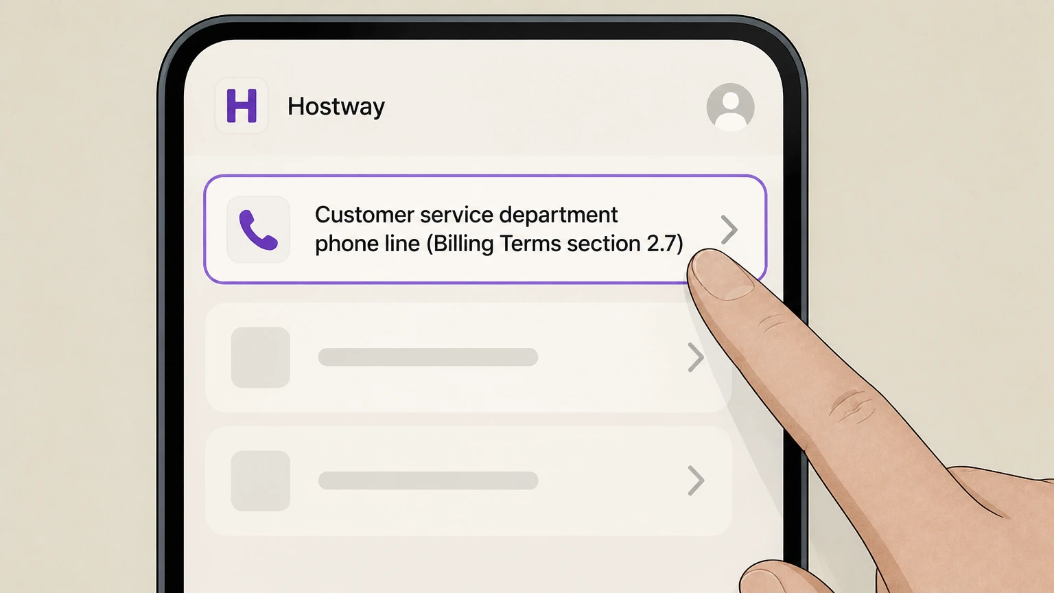 Editorial illustration for Call Hostway customer service during Business Day hours in the Phone cancellation route for Hostway