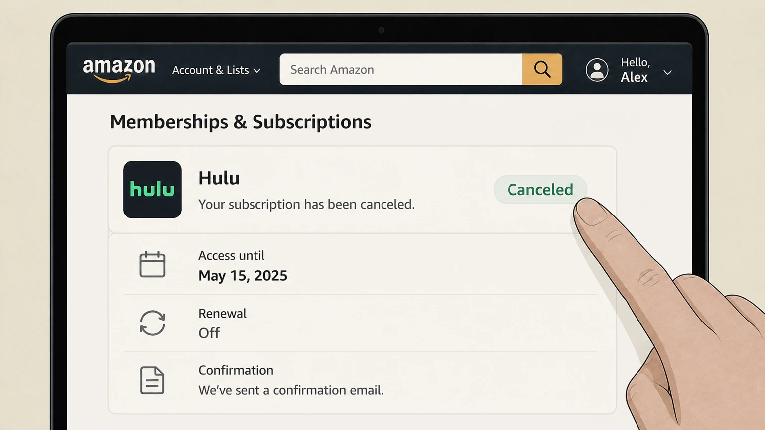 Hulu amazon cancellation: Save Amazon confirmation