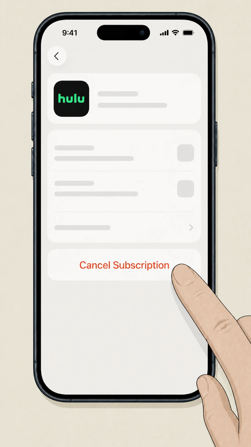 Hulu cancel an app store subscription: Tap Cancel Subscription
