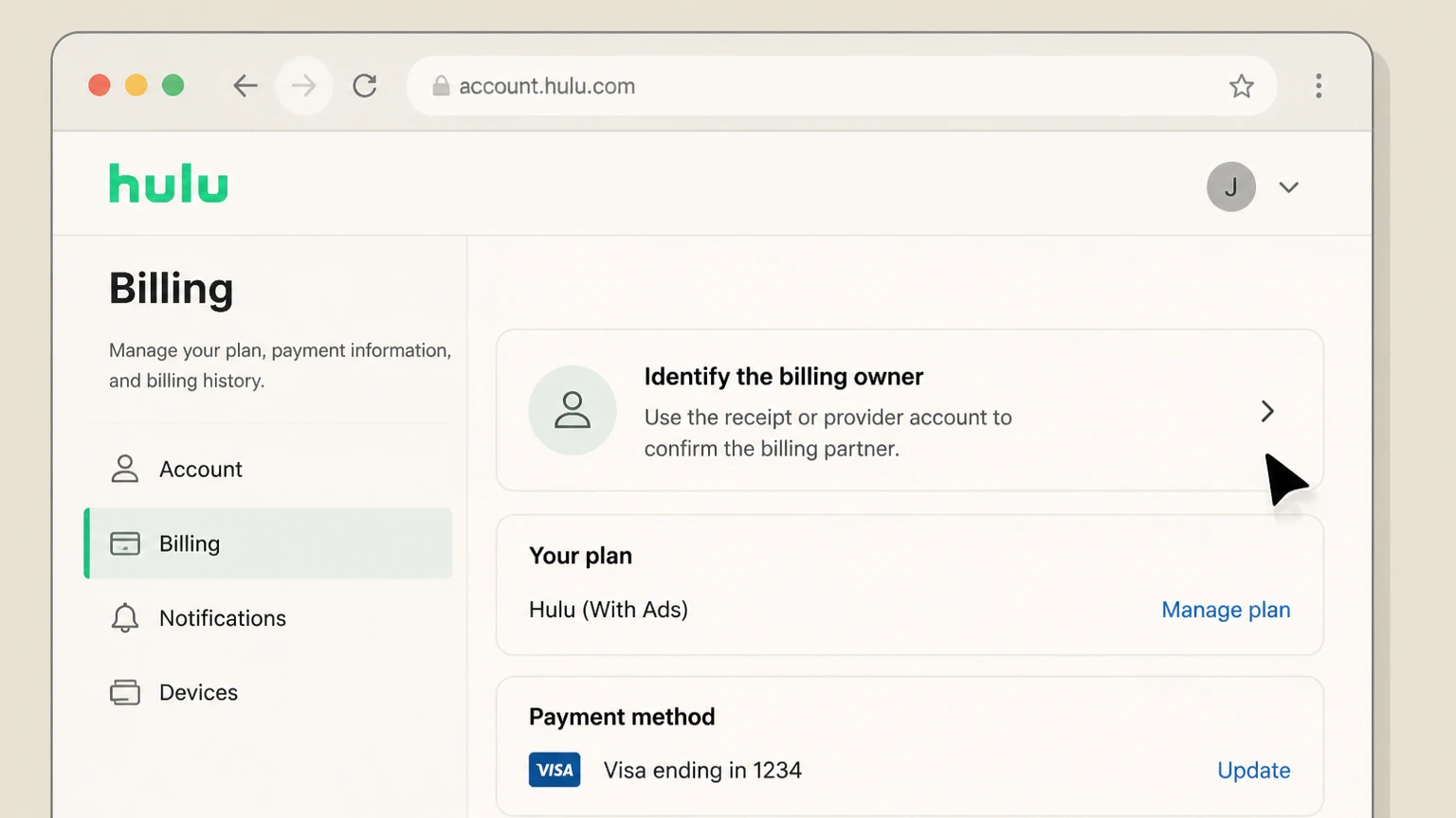 Hulu billing-partner cancellation: Identify the billing owner