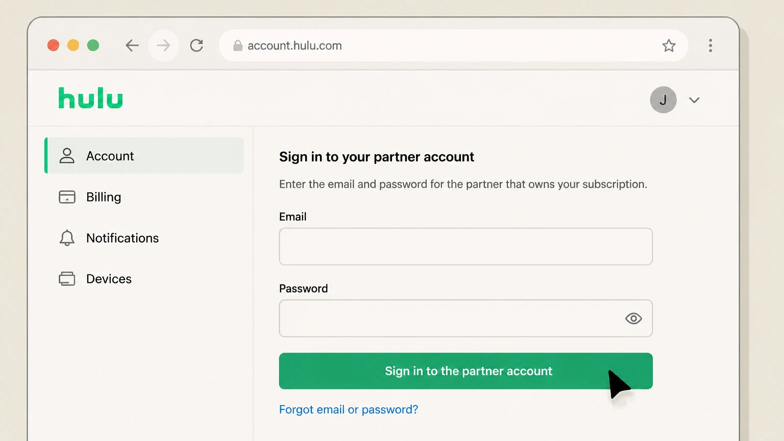 Hulu billing-partner cancellation: Open the partner account