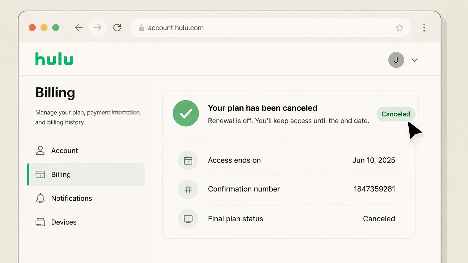Hulu billing-partner cancellation: Keep partner confirmation