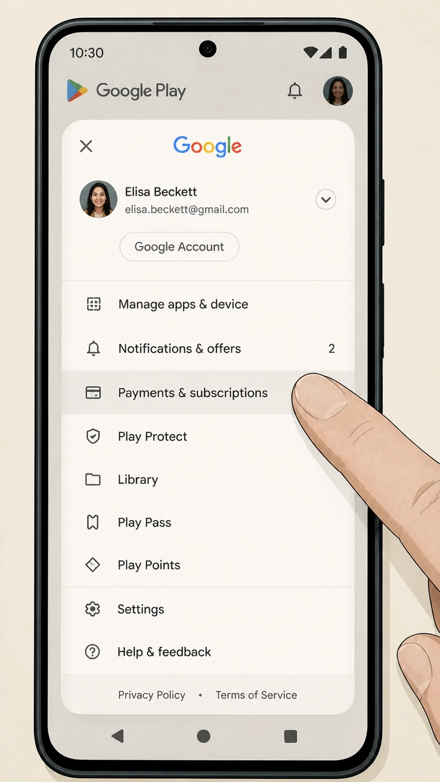 Hulu google-play cancellation: Open Payments & subscriptions