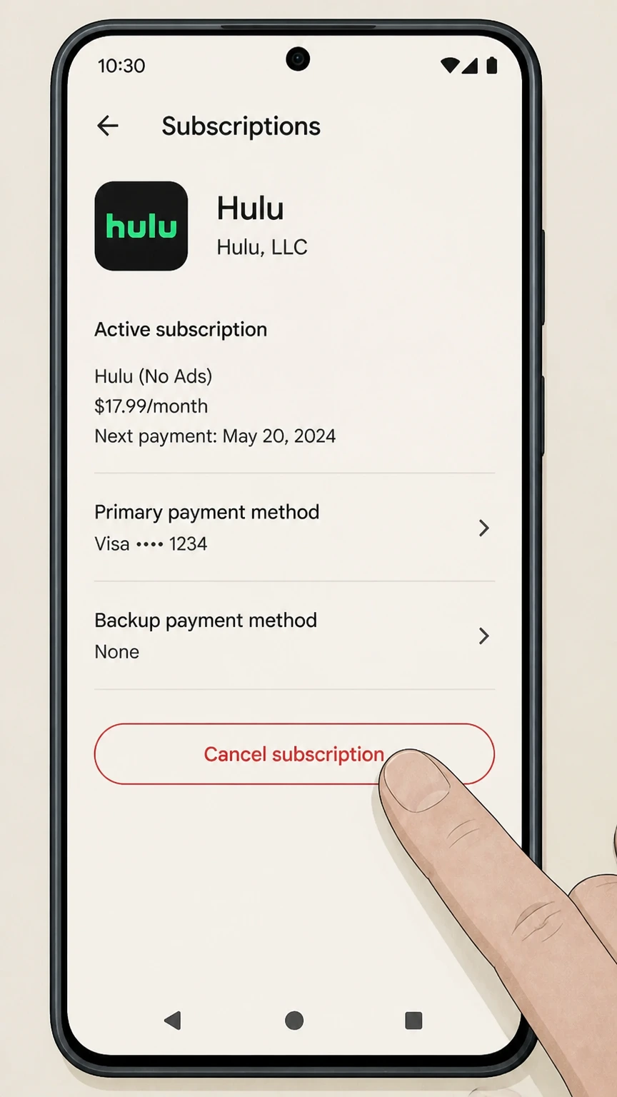 Hulu google-play cancellation: Choose Cancel subscription