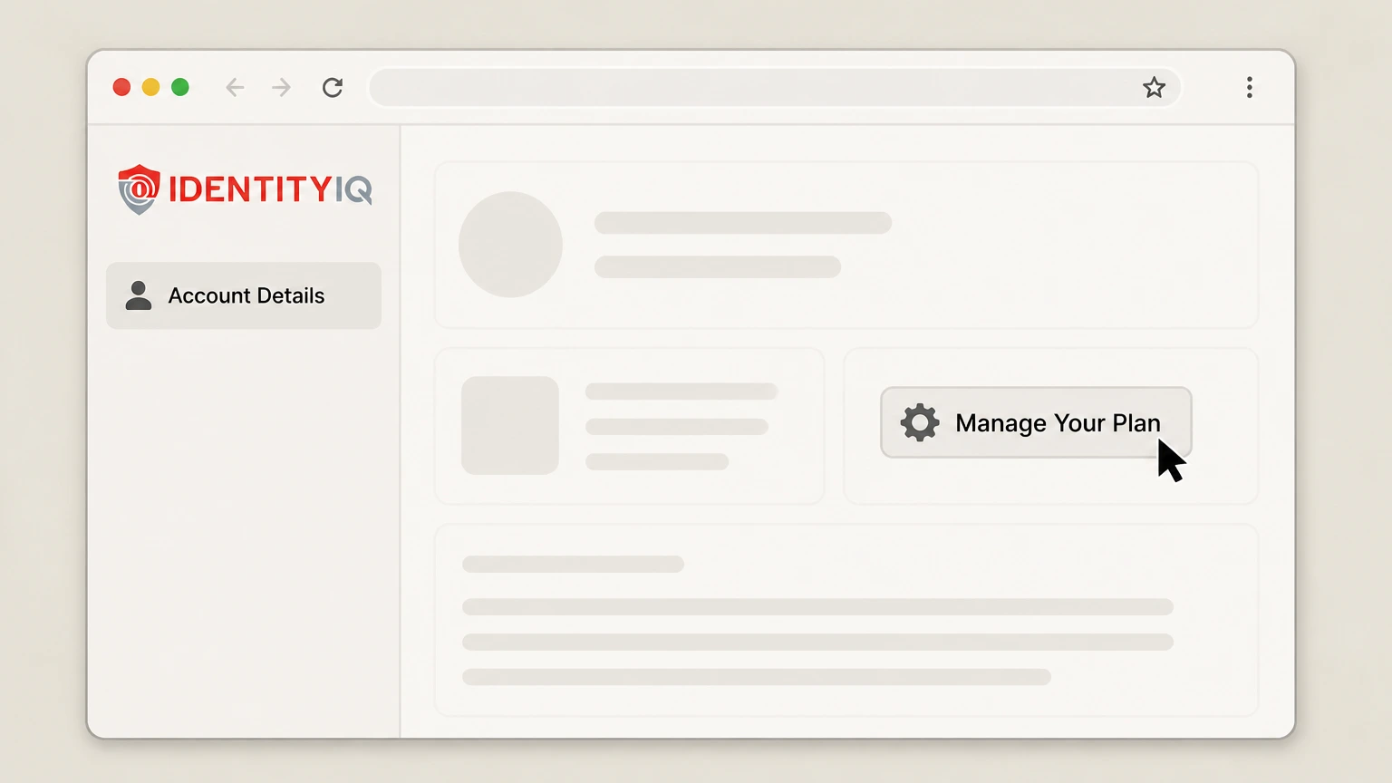 IdentityIQ IdentityIQ member dashboard: Open Manage Your Plan