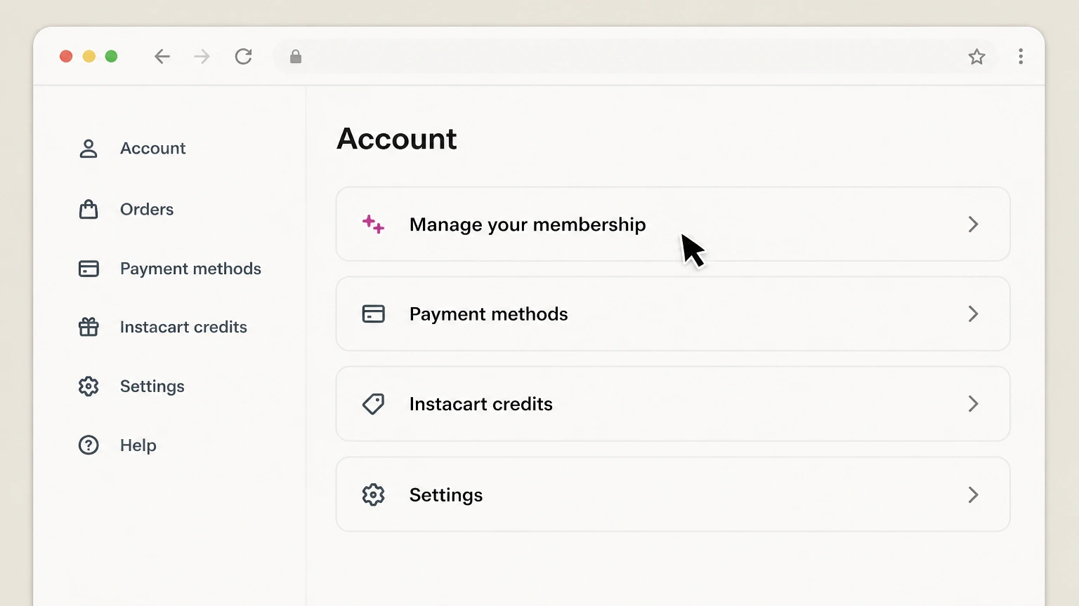 Instacart+ web cancellation: Open Manage your membership