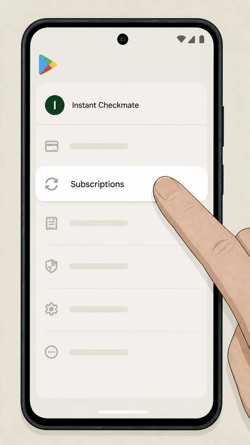 Instant Checkmate Google Play-billed subscription: Open Subscriptions