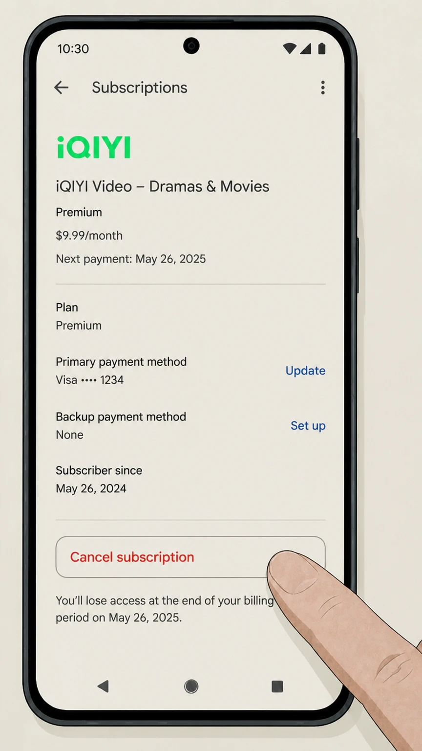 iQIYI google-play cancellation: Tap Cancel subscription