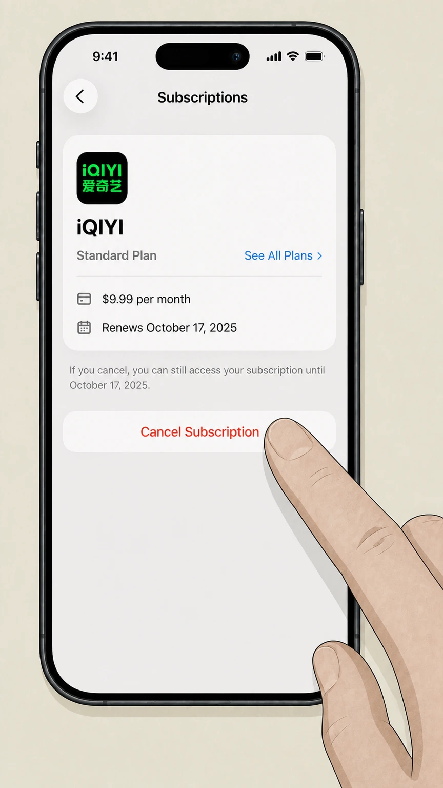 iQIYI ios cancellation: Tap Cancel Subscription