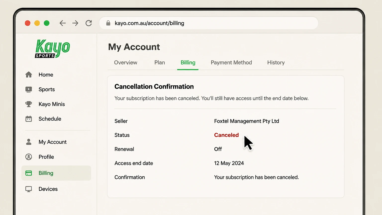 Kayo Sports billing-partner cancellation: Keep proof