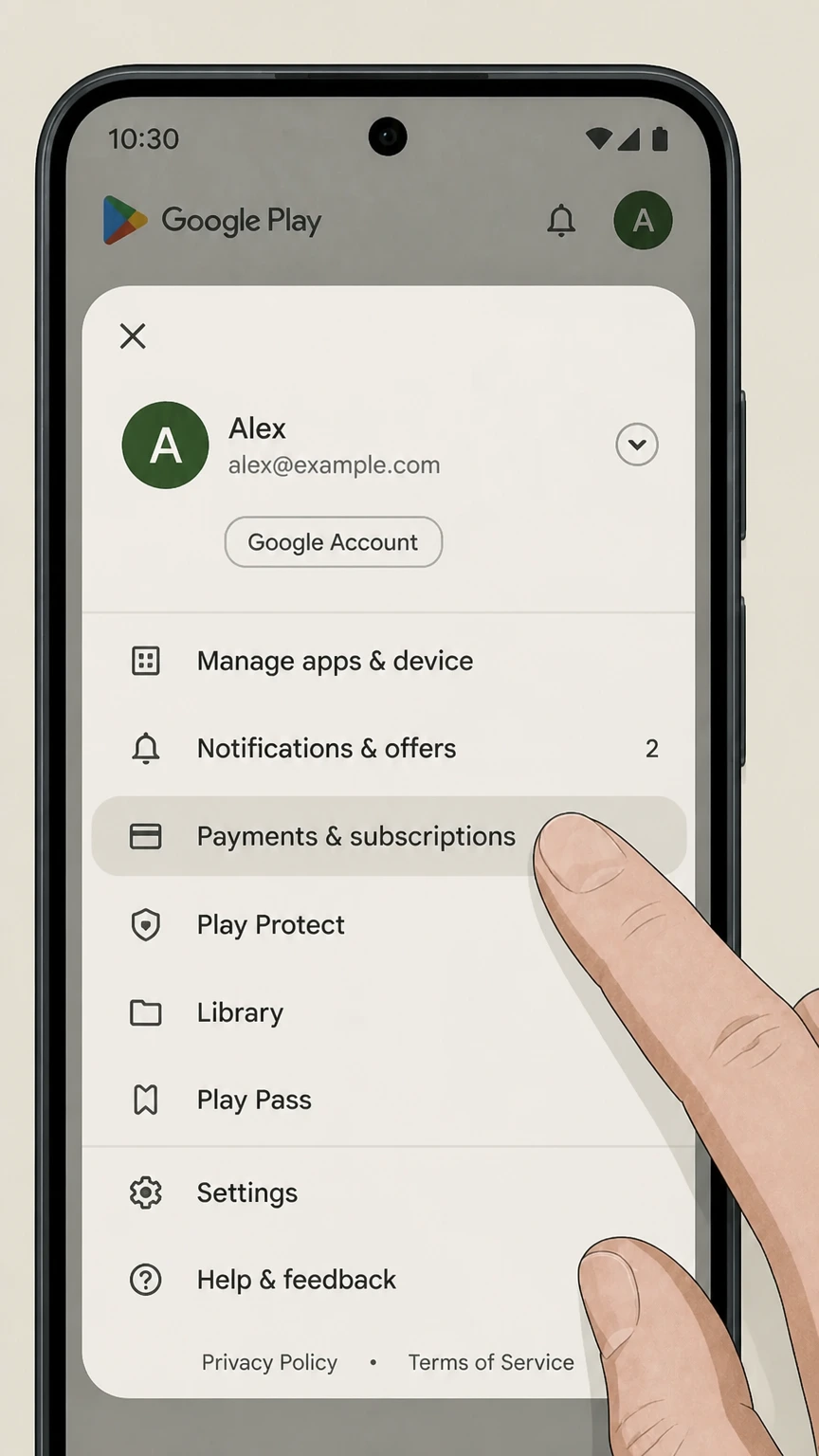 Kayo Sports google-play cancellation: Open Payments & subscriptions