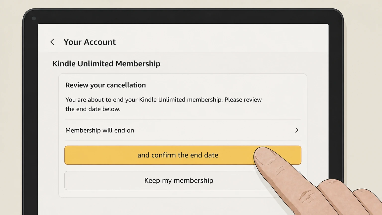 Kindle Unlimited amazon cancellation: Review and confirm the end date