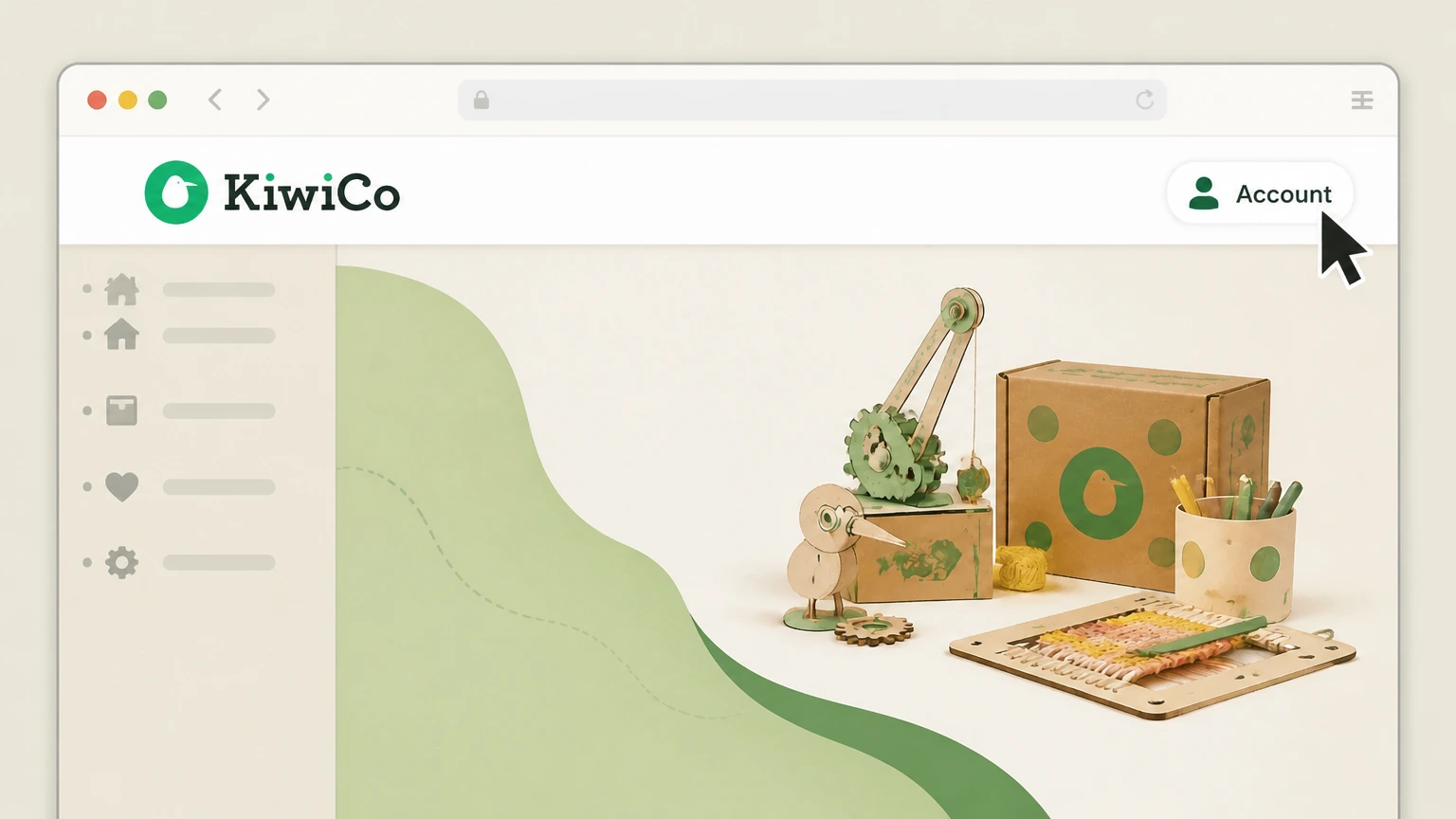 KiwiCo KiwiCo account subscription controls cancellation: Open the account menu