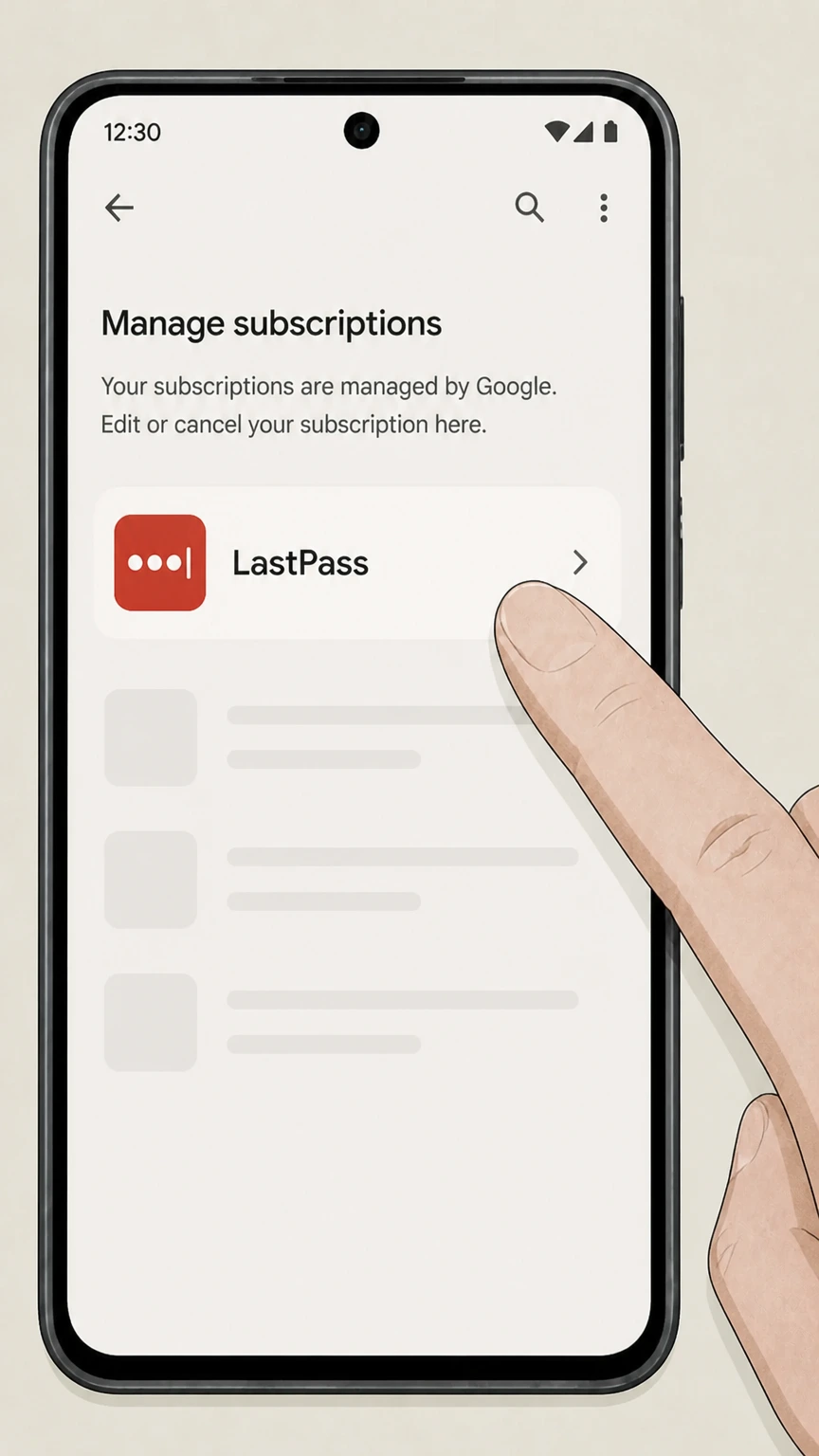 LastPass google-play cancellation: Choose LastPass