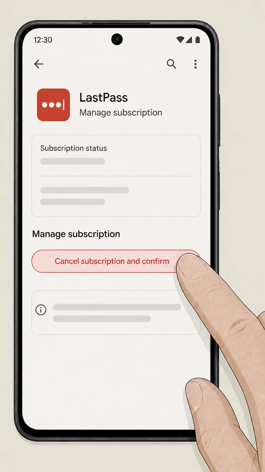 LastPass google-play cancellation: Tap Cancel subscription and confirm