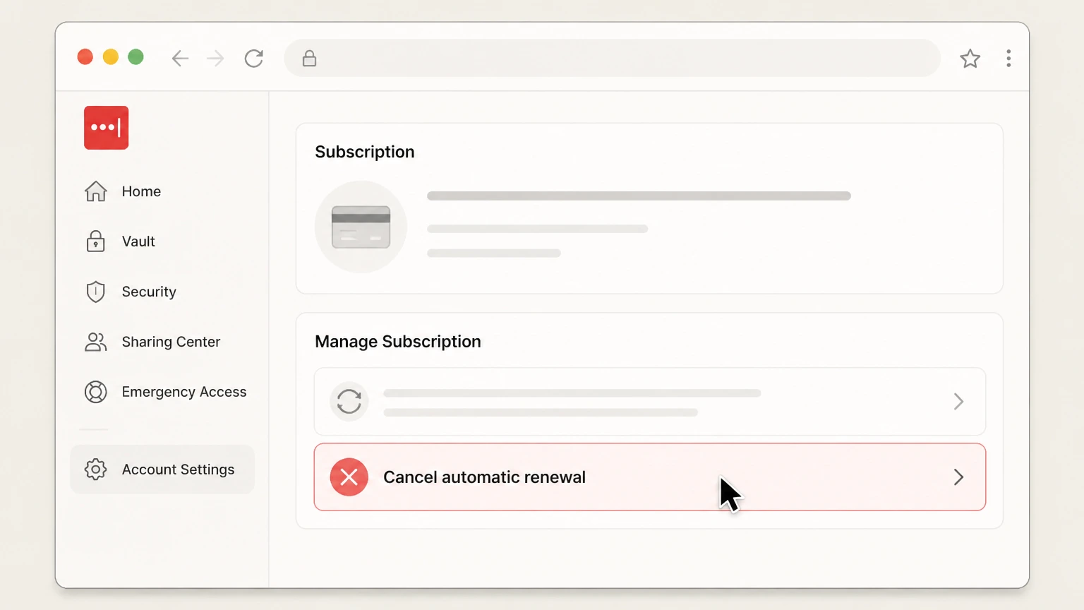 LastPass web cancellation: Choose Cancel automatic renewal