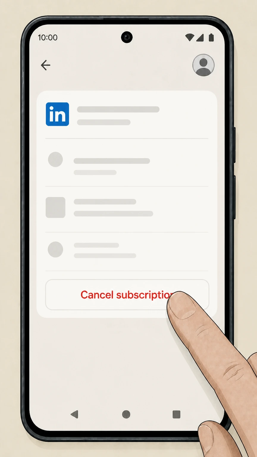 LinkedIn Google Play app (Google Play–billed Premium) cancellation: Cancel the subscription