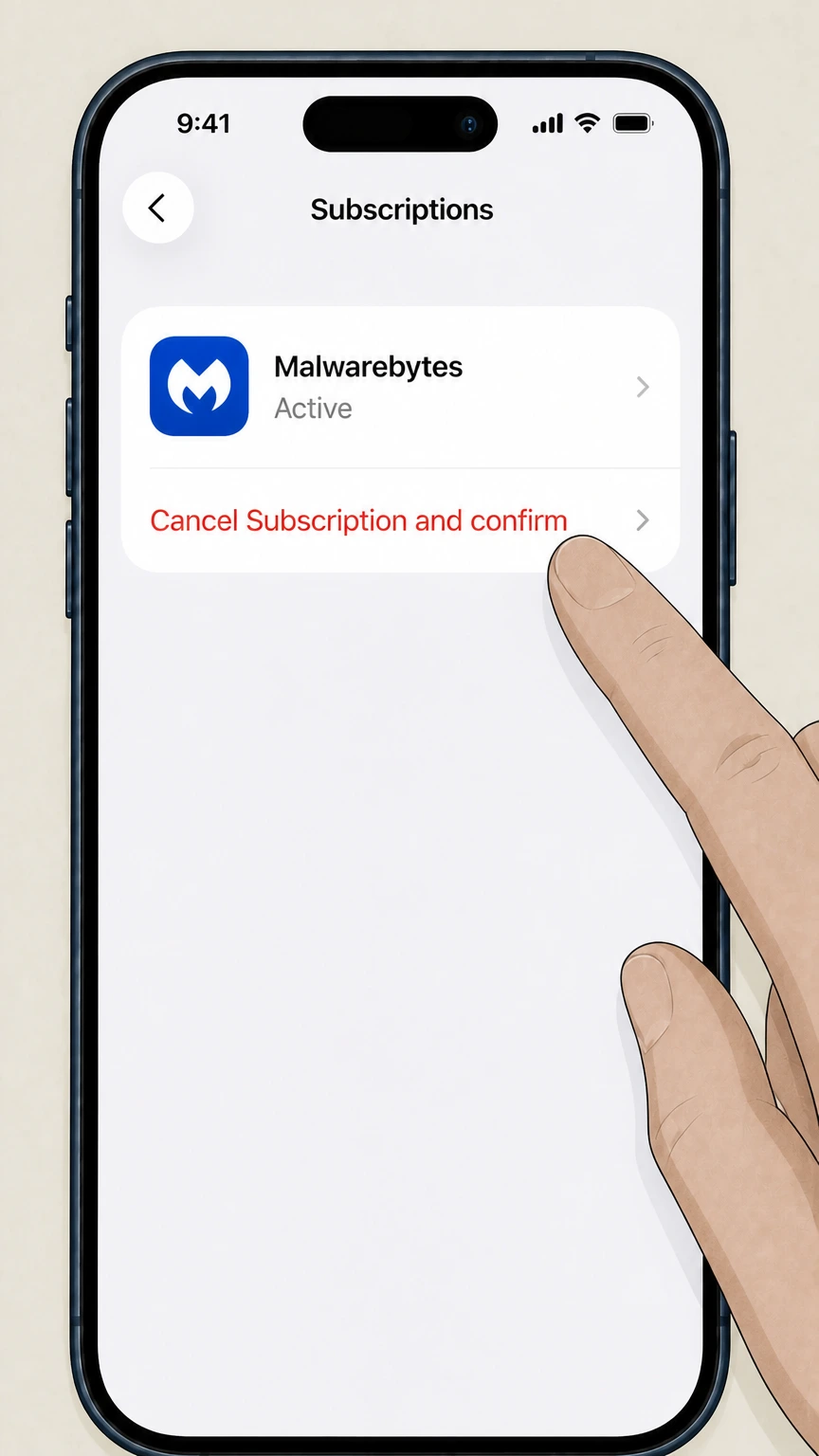 Malwarebytes ios cancellation: Tap Cancel Subscription and confirm