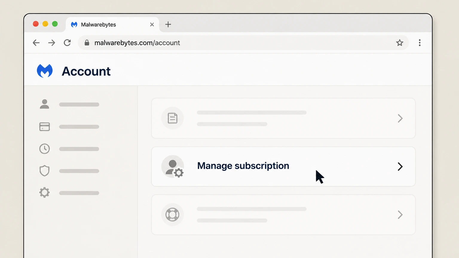Malwarebytes web cancellation: Choose Manage subscription