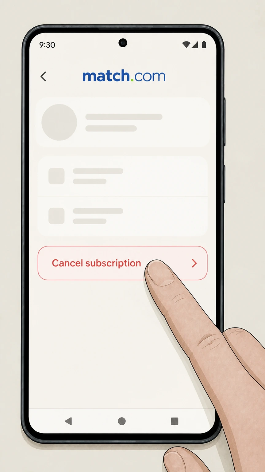 Match Google Play (Android, Google Play–billed) cancellation: Tap Cancel subscription
