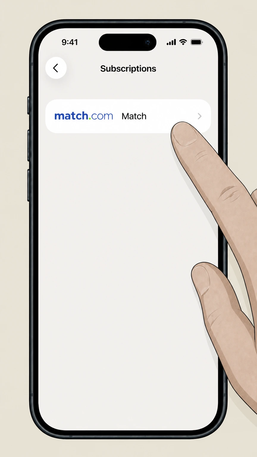 Match Apple iOS (Apple-billed Match subscriptions) cancellation: Select Match