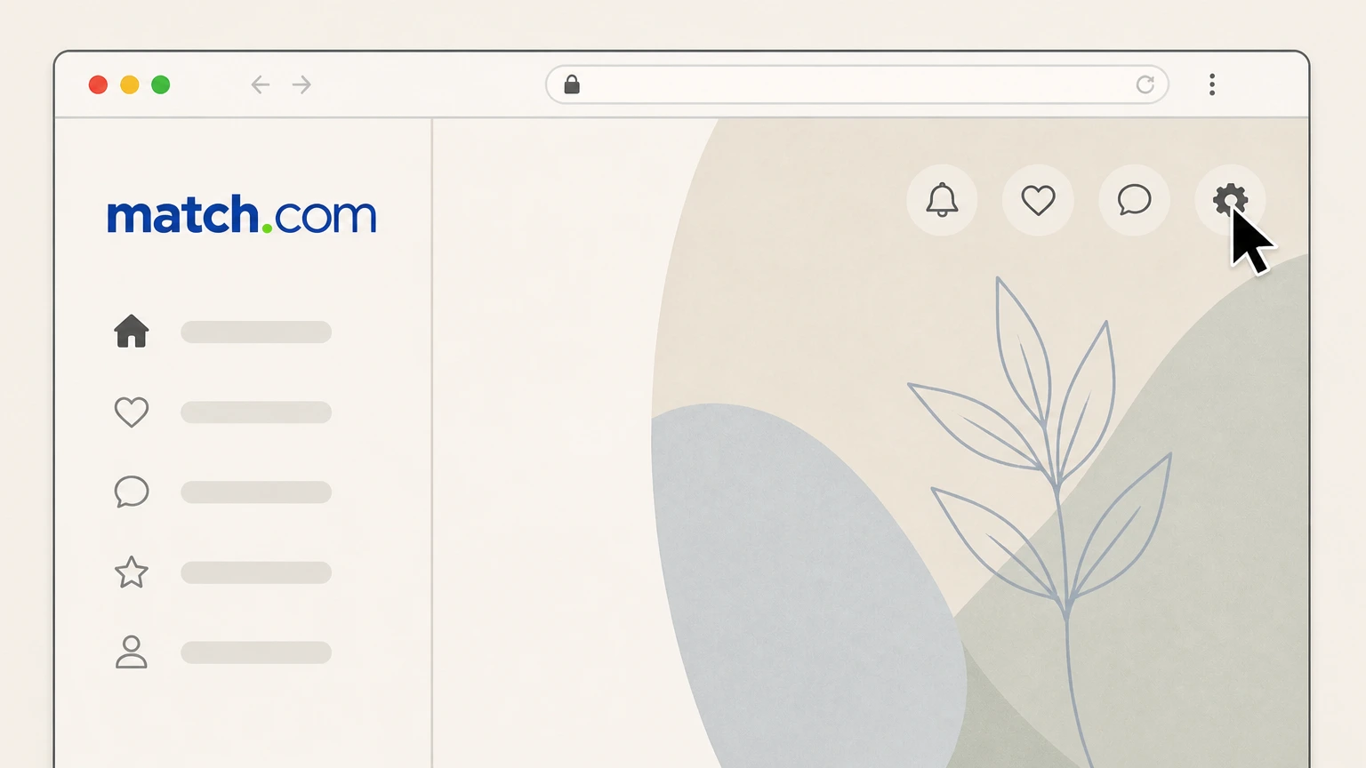 Match Match.com website (Match-billed subscriptions) cancellation: Open Settings