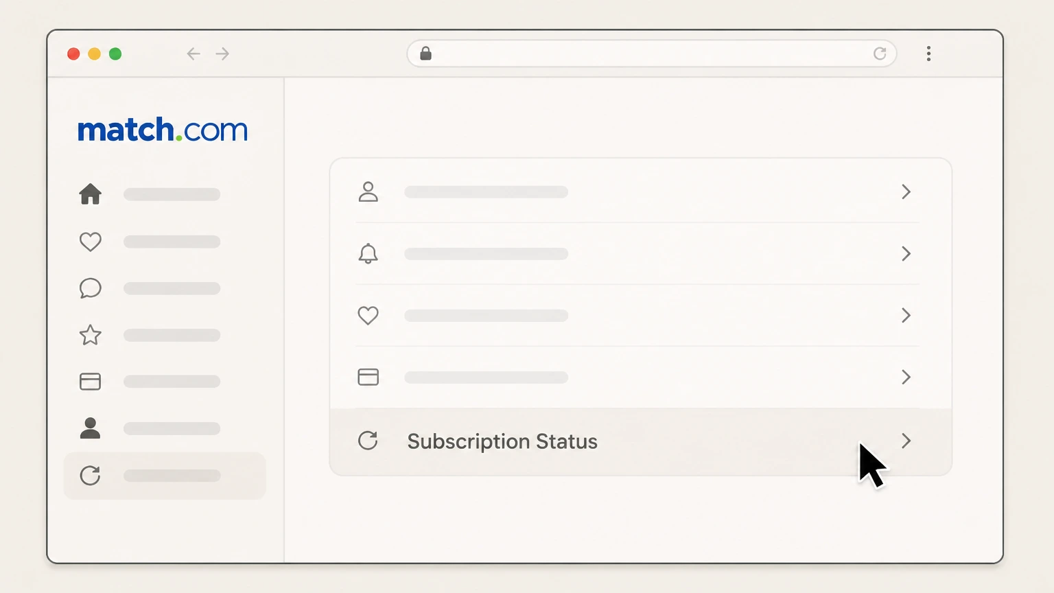 Match Match.com website (Match-billed subscriptions) cancellation: Open Subscription Status