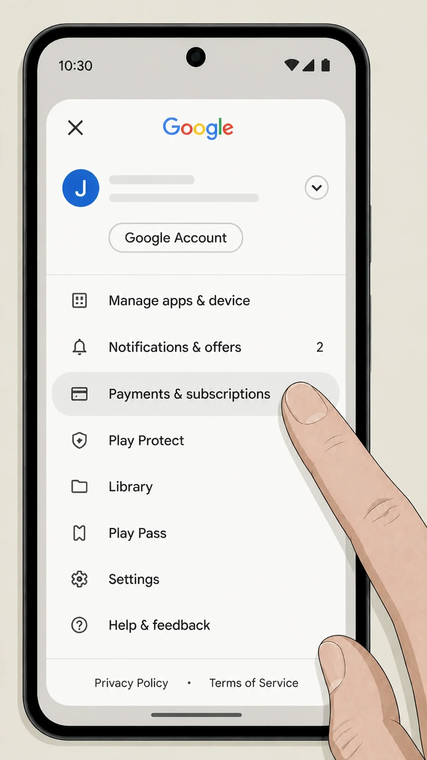 McAfee google-play cancellation: Open Payments & subscriptions