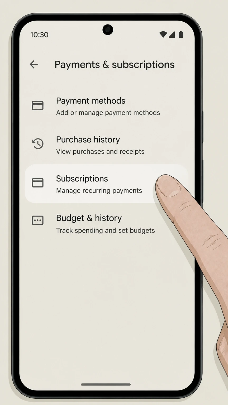 McAfee google-play cancellation: Open Subscriptions