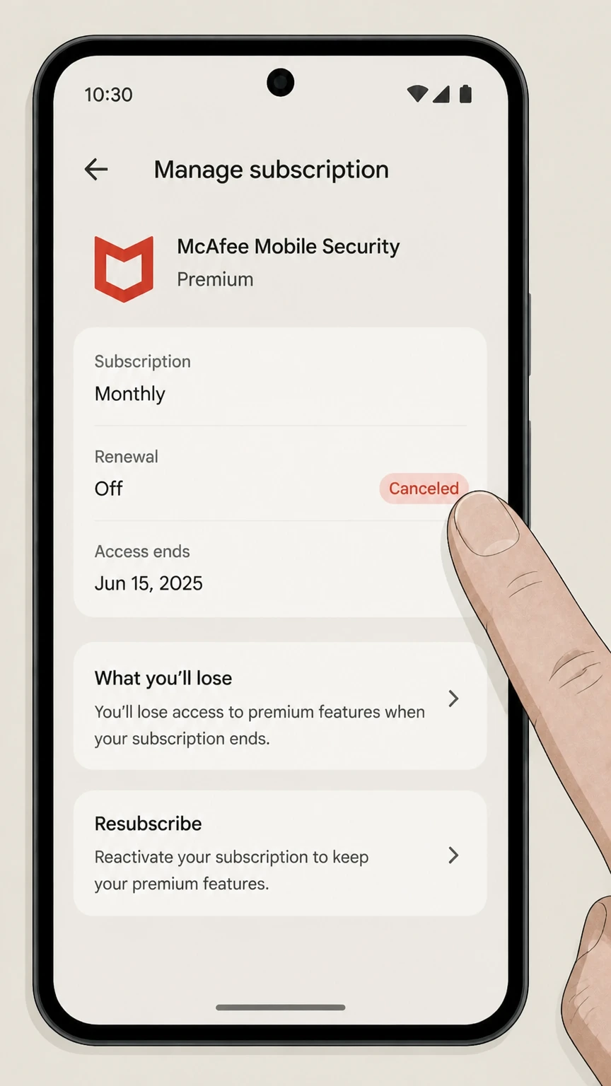 McAfee google-play cancellation: Save the expiration date