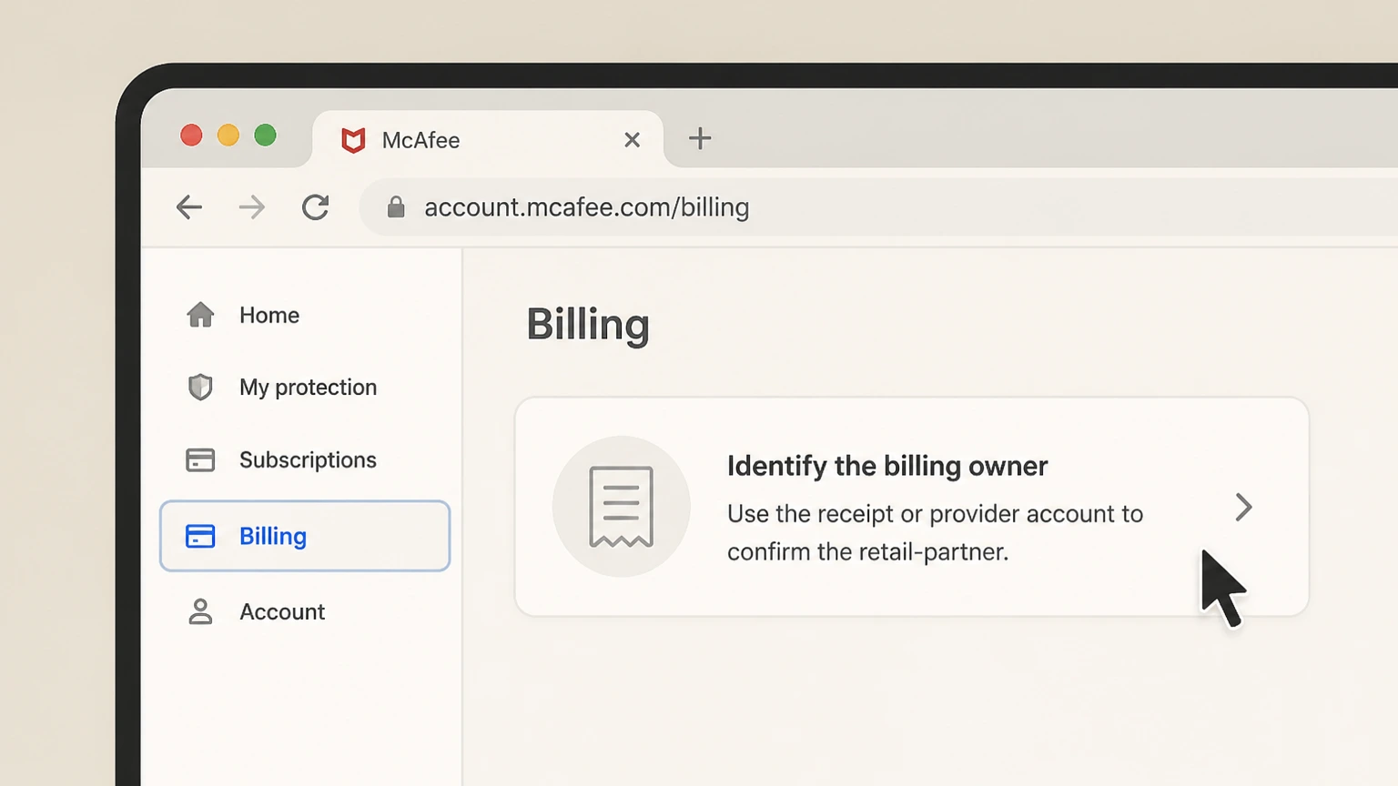 McAfee retail-partner cancellation: Identify the billing owner