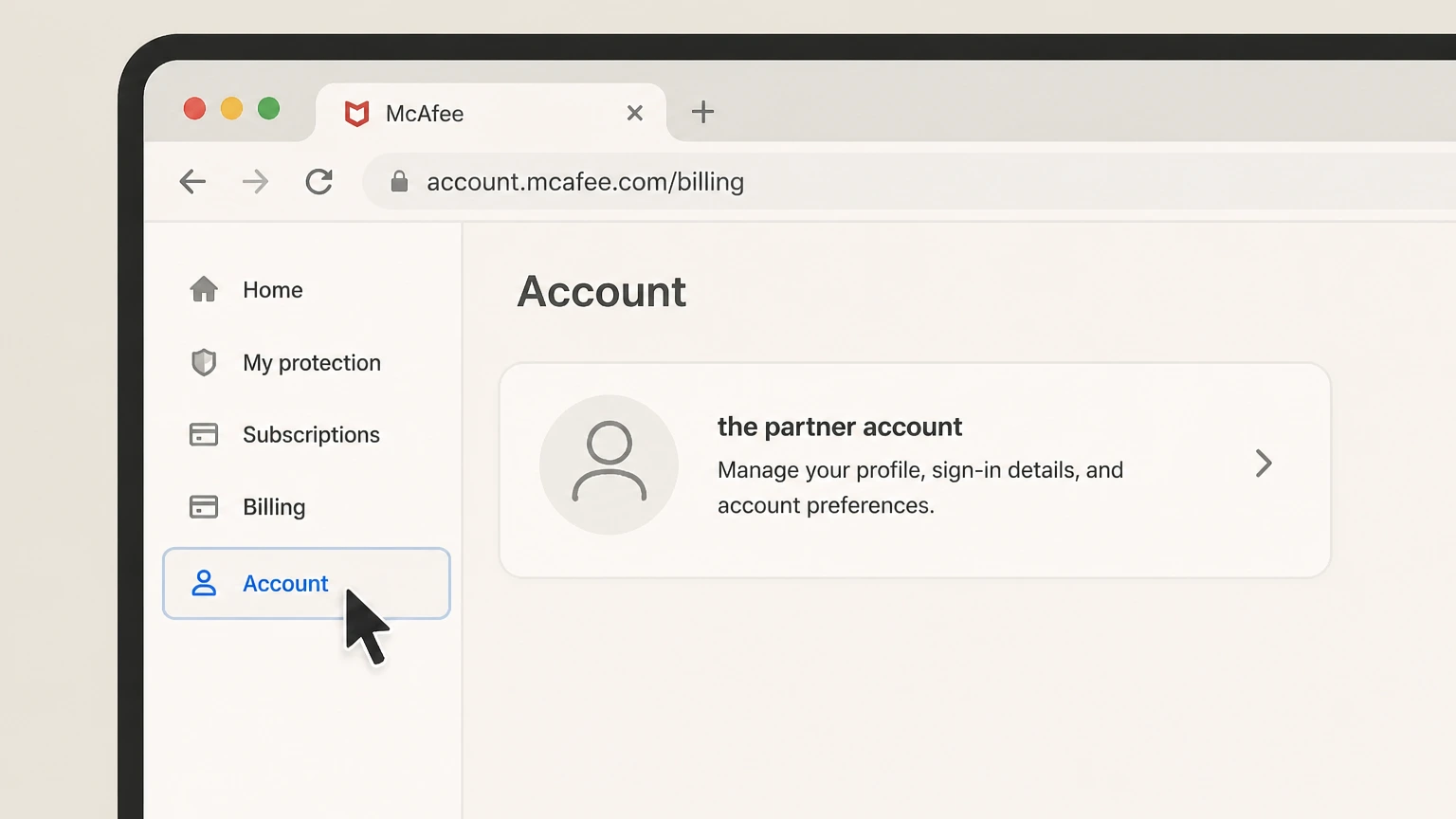 McAfee retail-partner cancellation: Open the partner account