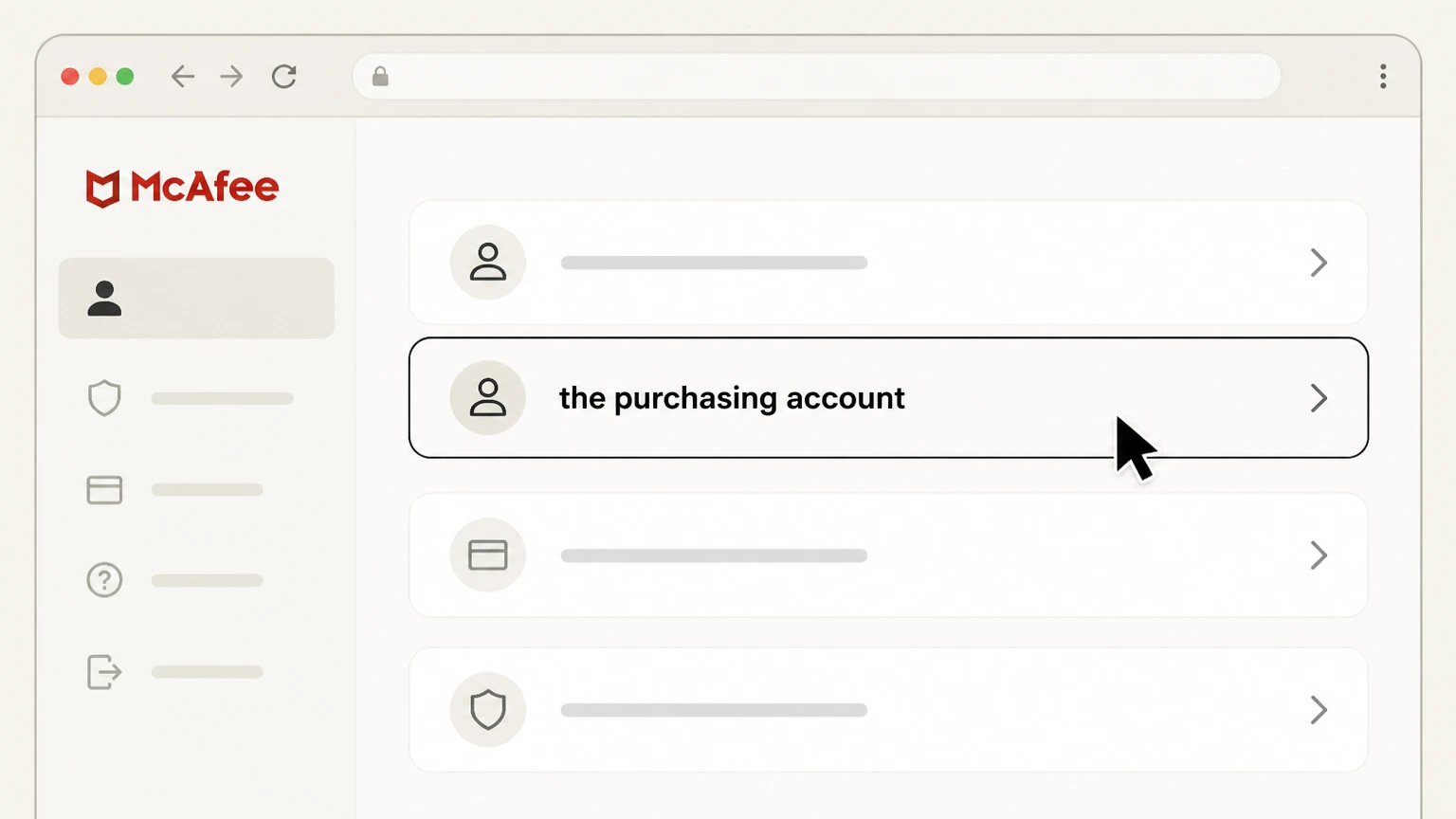 McAfee cancel on the provider website: Find the purchasing account