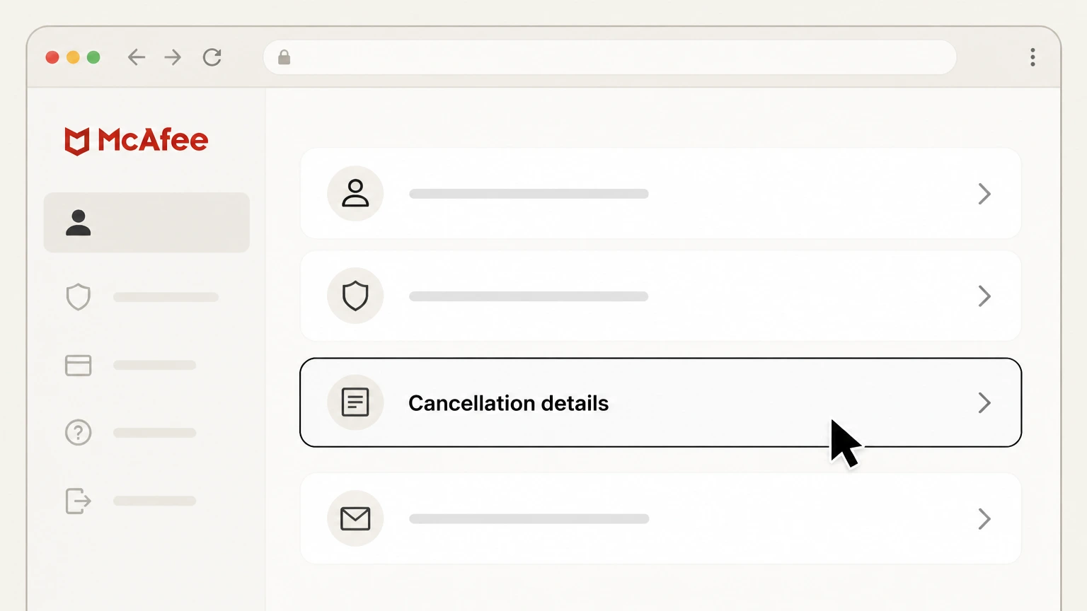 McAfee cancel on the provider website: Verify the paid-through date