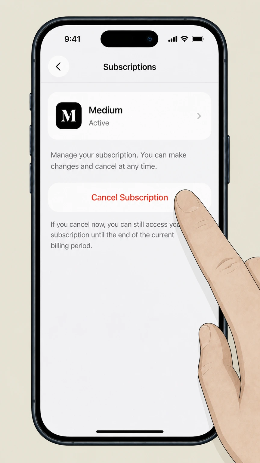 Medium ios cancellation: Tap Cancel Subscription and confirm