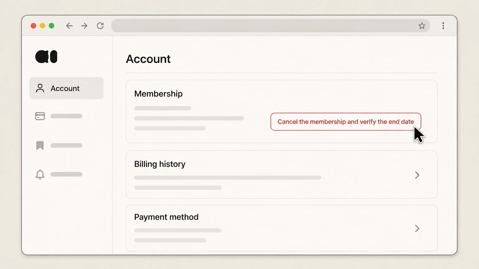 Medium web cancellation: Cancel the membership and verify the end date