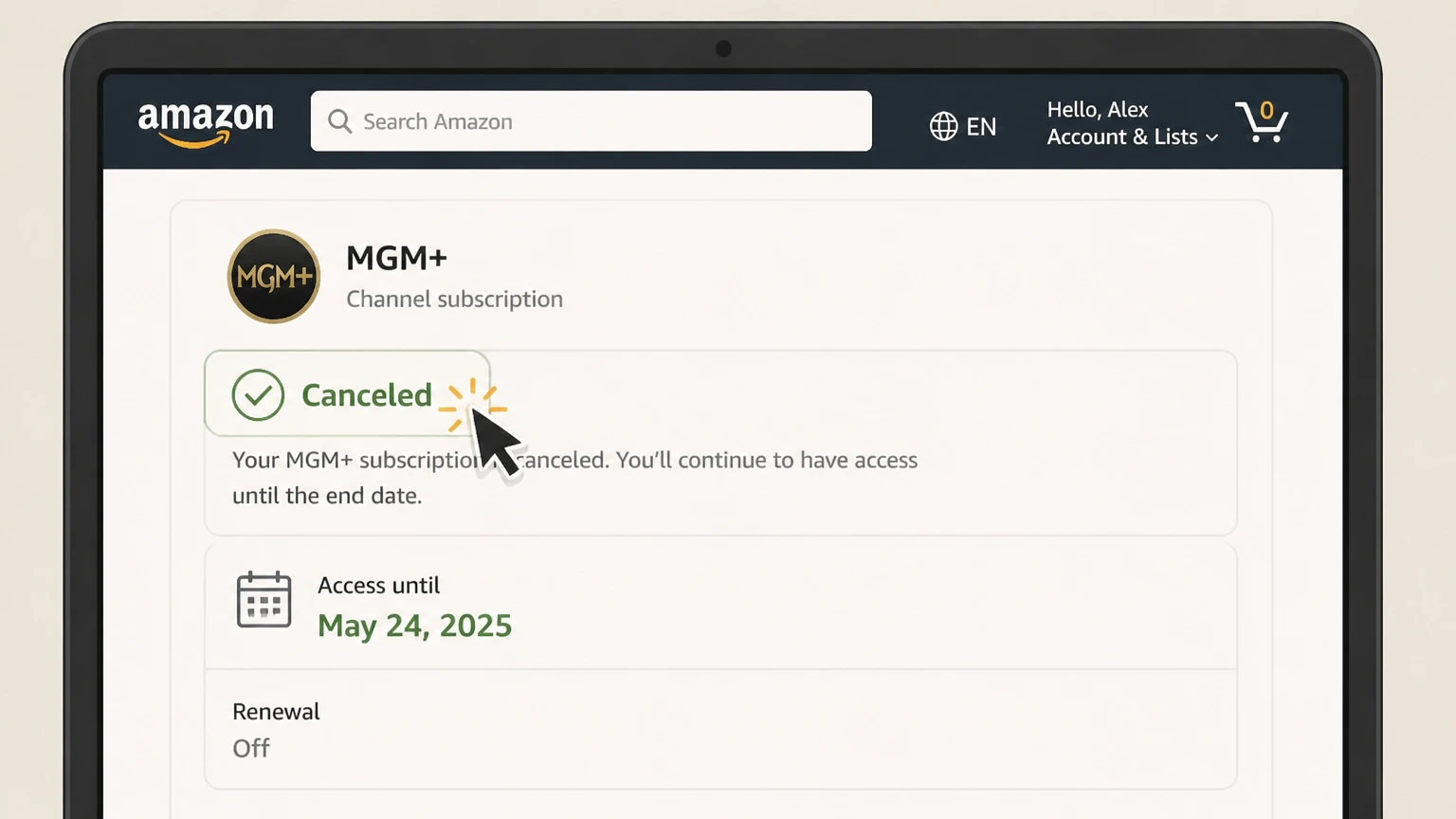 MGM+ amazon cancellation: Review the end date