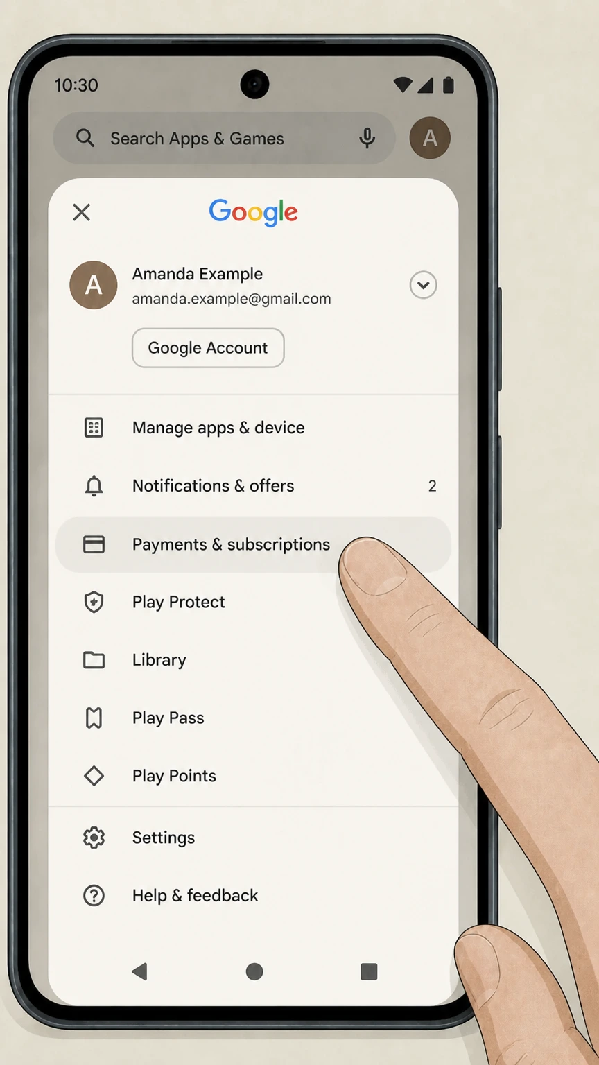 MGM+ google-play cancellation: Open Payments & subscriptions