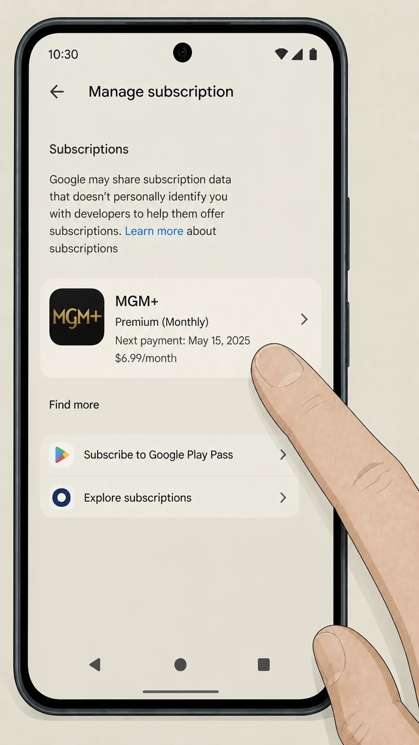 MGM+ google-play cancellation: Choose MGM+